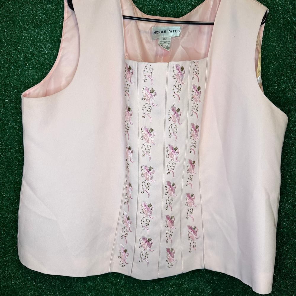 Vintage Nicole Nites Pink Beaded Floral Sleeveless Formal Top Plus Size 22 Y2K